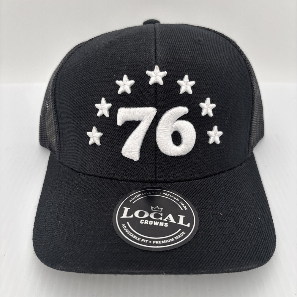 Local Crowns 76 Snapback Trucker Hat Black Mesh Back Embroidered Americana Cap